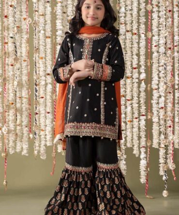 Black Embroidered Raw Silk Suit
